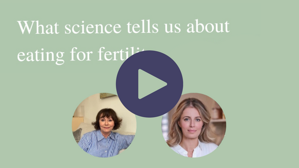 Video thumbnail for a discussion on eating for fertility with two women's profile photos
