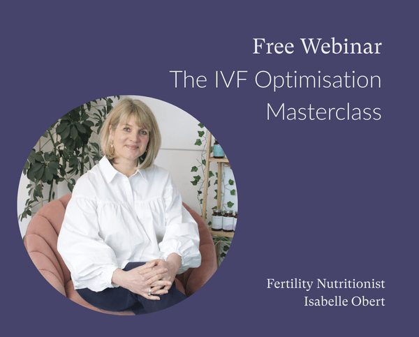 Circular photo of a blonde woman with plants and supplement jars for a free webinar