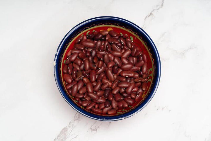 Bowl of cooked kidney beans in a decorative dish