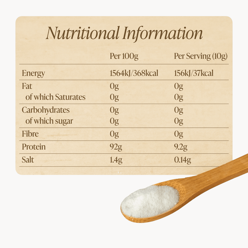 Nutritional information label for a product with a wooden spoon containing the product.