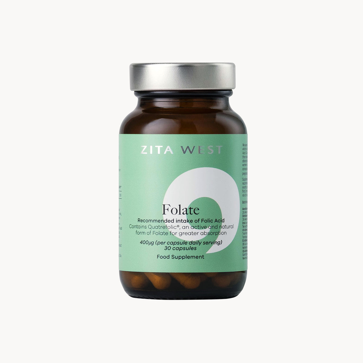 Zita West Folate supplement bottle on a white background