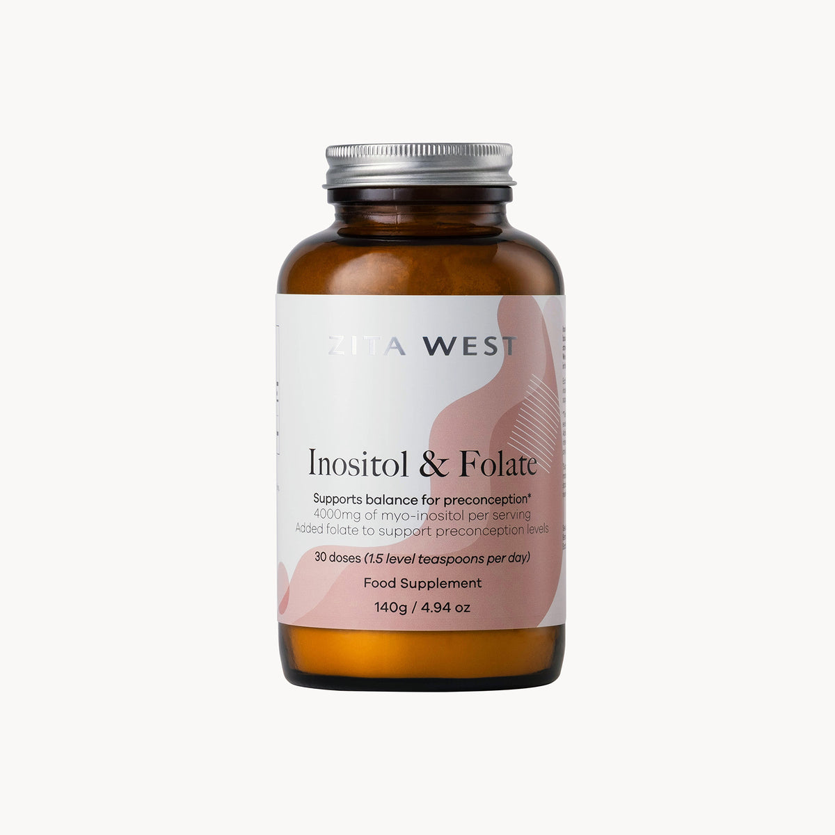 Inositol & Folate supplement bottle with a white label on a white background