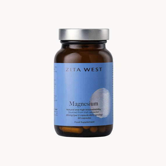 Zita West magnesium supplement bottle on a white background