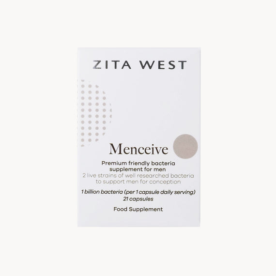 Zita West Menceive supplement packaging on a white background