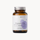 Brown supplement bottle labeled 'Pregnancy Plan' on a white background