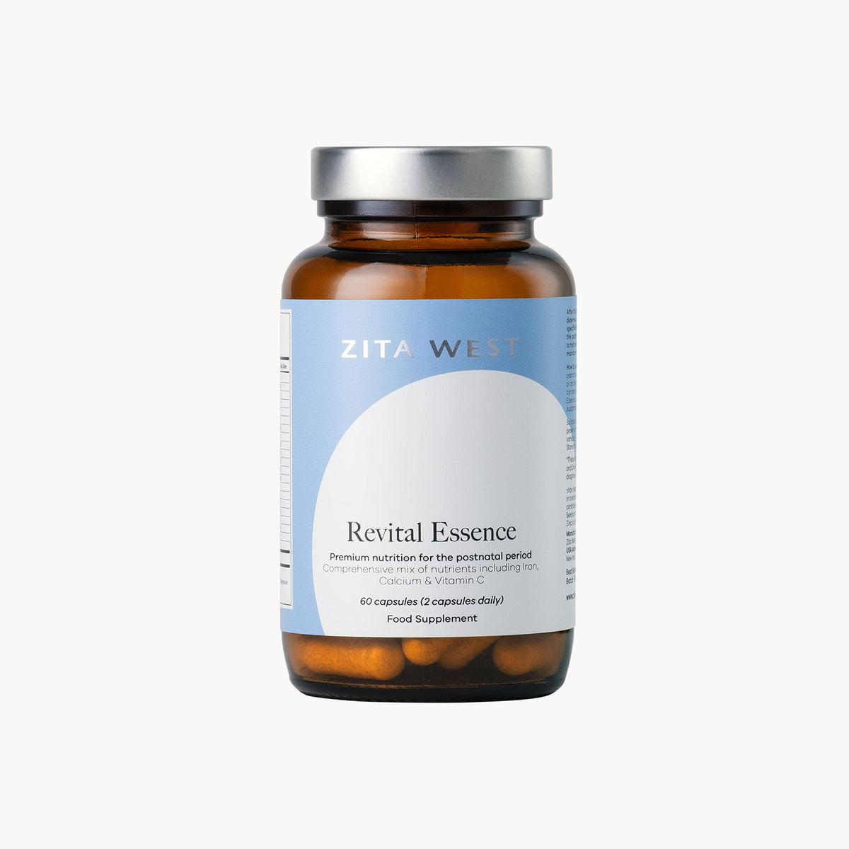 Zita West Revital Essence supplement bottle on a white background