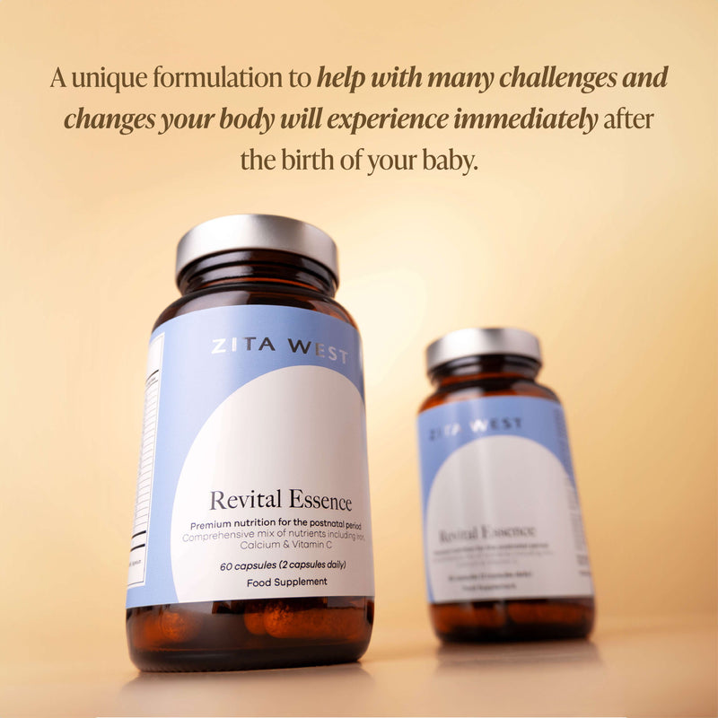 Two bottles of Revital Essence on a yellow background