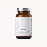 Vitafem supplement bottle with a white label on a white background