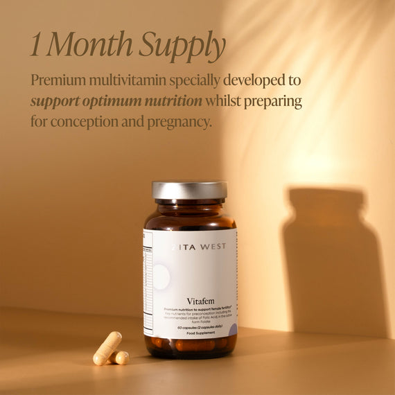 Zita West Vitafem on a neutral background showing a one month supply