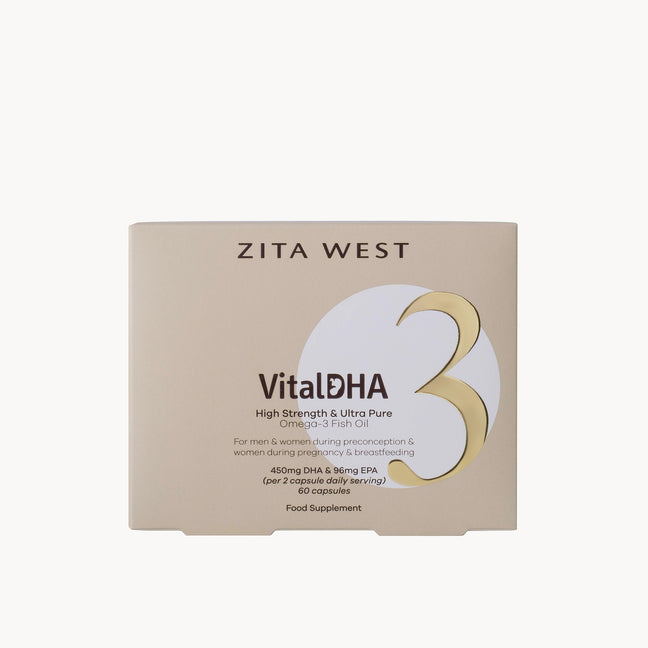 Zita West Vital DHA supplement packaging on a white background