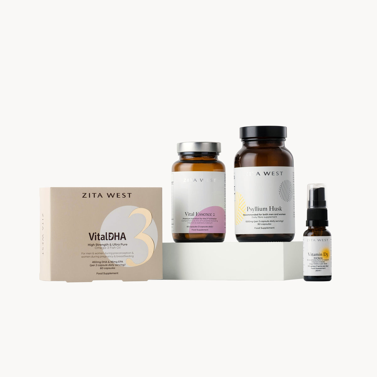 Collection of trimester 2 support supplements from Zita West