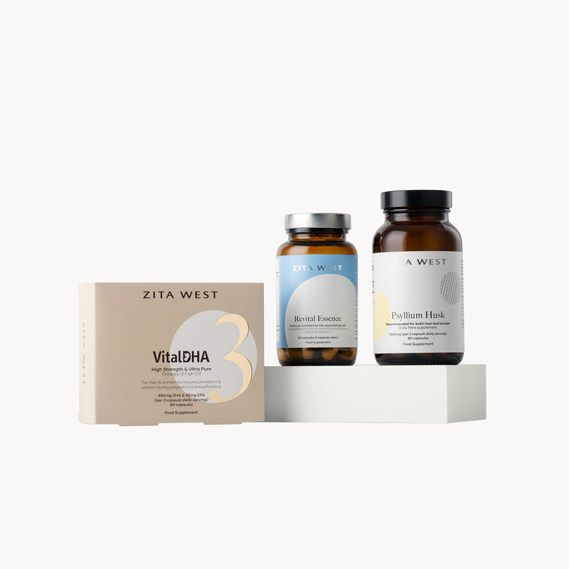 Zita West Postnatal support supplements on a white background