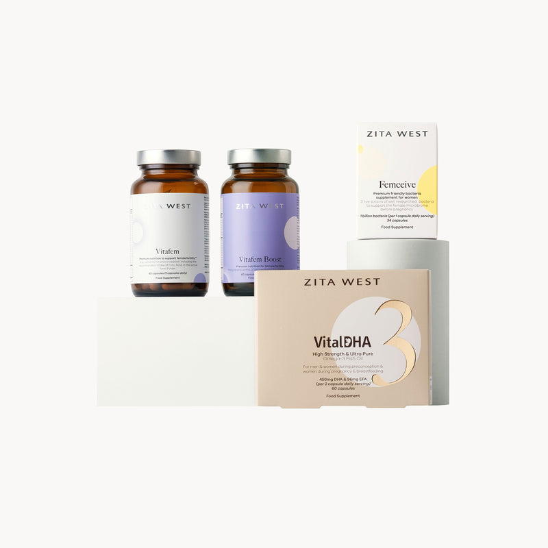 Zita west female fertility support supplements on a white background
